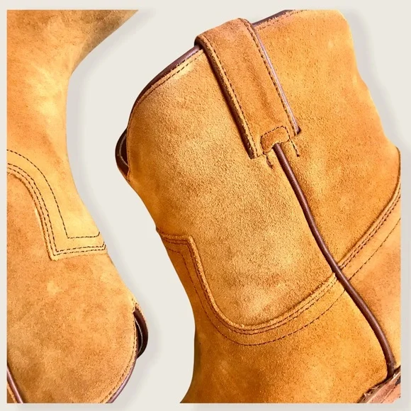 Frye Billy Short Camel Suede Leather South Western Pull On Cowboy Ankle Boots - Picture 13 of 16